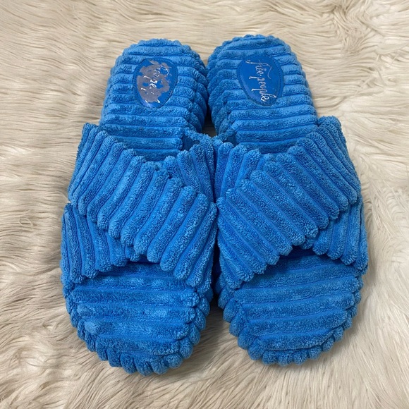 Free People Blue Ribbed Terry Two Days In Ibiza Slides Slip On Sandals Slippers - Picture 3 of 10